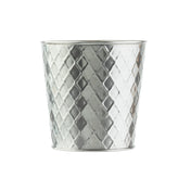A silver metal wastebasket with a diamond-patterned, textured surface, inspired by the Lattice Collection Cup. The basket is cylindrical, tapers slightly at the base, and is set against a white background.