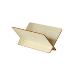 A small wooden stand with two flat, rectangular pieces intersecting at an angle, forming an X-shape. Crafted from smooth, light-finished wood by TableCraft, this Disposable Taco Taxi is set against a plain white background.