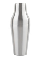 A 20 oz stainless steel cocktail shaker with a smooth, brushed finish is pictured upright against a plain white background. The shaker features a sleek, modern design with a slightly tapered base and a rounded top.