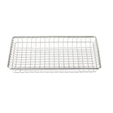 A rectangular TableCraft serving basket made of shiny stainless steel with a grid pattern on the base and sides. The empty basket is photographed on a white background.