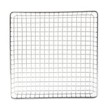 A square stainless steel cooling rack with evenly spaced grid wires and a thin outer frame, photographed from above on a white background. The versatile wire basket is ideal for cooling baked goods or draining fried foods.