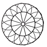A round, black metal wire trivet from the TableCraft Petal Collection with a geometric floral pattern. Radiating petals formed by interwoven curved lines create a symmetrical, decorative look. The trivet is photographed on a white background.