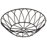 A round, empty wire serving basket from the Petal Collection. Black metal wires form a geometric, leaf-like pattern that radiates from a small circle at the base to a wide rim for airflow. Photographed on a white background.