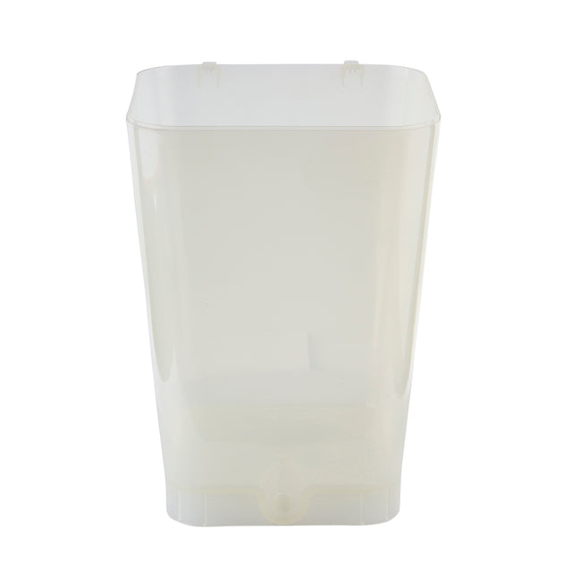 A translucent, rectangular plastic beverage dispenser with slightly rounded edges and a small spout at the bottom center. This 5 gallon replacement reservoir is empty and photographed against a plain white background.