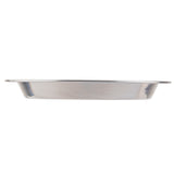 A stainless steel pie pan by TableCraft is shown from the side on a white background. The pan features a slightly sloped edge and a flat base, with a thin, even rim around the top.