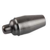 A matte black 18 oz cocktail shaker lies horizontally on a white background. The stainless steel shaker features a textured surface, smooth rounded cap with grooves, and a tapered body that widens at the base and narrows toward the top.