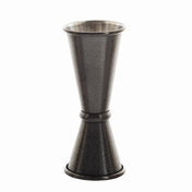 A double-sided stainless steel Japanese Jigger with a textured, hammered finish. The hourglass-shaped tool features 1 oz and 2 oz cups for measuring liquids—perfect for bartending and crafting cocktails with precision and style.