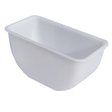 A plain, white, rectangular plastic container with rounded edges and a smooth surface. This dishwasher safe container features a deep basin and open top, making it ideal as a condiment holder for food or small items. The background is plain and uncluttered.