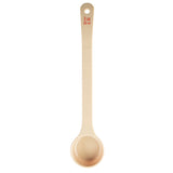A beige polycarbonate Spoonout measuring spoon with a long handle and textured grip area. “2 oz 60 ml” is printed in red at the end. The round bowl and sturdy design make it perfect for precise measurements. Photographed on a white background.