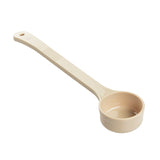 A beige polycarbonate measuring spoon with a long handle and a round, deep bowl. The handle features a small hole for hanging and a textured grip section near the bowl. The Spoonout is set against a white background.