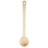 A beige polycarbonate kitchen spoon with a long handle, textured grip area, and a round, perforated bowl for straining. The handle is labeled “3 oz 90 ml” in white text. The Spoonout is shown on a plain white background.