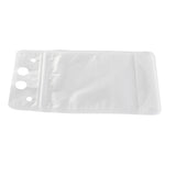 A clear, resealable polyethylene pouch with three round holes at the top, lying flat on a white background. This rectangular 10 oz. To-Go Beverage Pouch features a zip-lock closure, ideal for protecting or carrying small items.
