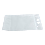A transparent, 32 oz To-Go Beverage Pouch made from smooth polyethylene lies flat on a white background. It features a zipper seal at the top and three round holes of varying sizes along the sealing edge, ideal for hanging or securing.