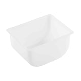 A white, rectangular plastic bin with rounded corners and smooth edges. Dishwasher safe, it serves perfectly as a condiment holder, featuring a spacious interior and clean, minimalist design viewed from a slightly elevated angle.