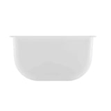 A plain, white, semi-circular plastic container shown from the side. With smooth surfaces and a wide opening at the top, this dishwasher safe condiment holder stands out against the completely white background.
