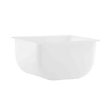 A plain, white, square-shaped plastic condiment holder with slightly rounded edges and a wide, flat rim, shown on a white background. The container appears empty and has smooth, seamless sides. It is dishwasher safe for easy cleaning.