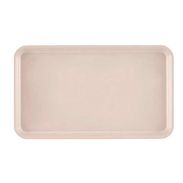 A plain, rectangular Camtray made from high-impact fiberglass, light beige with rounded corners and a shallow raised edge. The dishwasher safe tray is empty and photographed from above against a plain white background.