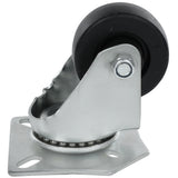 A close-up view of a single Empura Parts swivel caster without brake, featuring a black rubber wheel and metal mounting plate with ball bearings. The plate has four holes for screws, allowing attachment to Empura Refrigeration units or equipment.