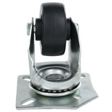 A close-up of a single swivel caster without brake, with a black rubber tire mounted on a silver metal bracket and base plate, featuring four holes for mounting screws. The wheel allows for smooth movement and rotation, ideal for Empura Refrigeration units.