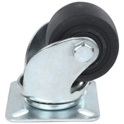 A close-up of an Empura Parts black swivel caster without brake, featuring a metal mounting plate and bracket. The wheel, suitable for Empura Refrigeration units, sits in a shiny silver frame with a square base and four screw holes.