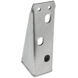 A gray metal door hinge bracket with a triangular cross-section, three oval holes on its angled face, and two round holes near the top edge. This Empura Parts piece features a slightly textured surface and stands upright on a flat base.