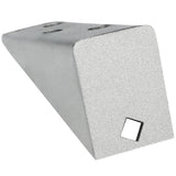 A metallic, wedge-shaped door stopper with a matte finish is shown. The front face has a square hole, and the angled top surface features three circular holes in a row, resembling an Empura Parts door hinge bracket. Photographed on a white background.