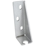 A silver metal L-bracket, often used as a door hinge bracket for Empura Refrigeration, features three oval holes on the vertical side and a U-shaped notch on the bottom horizontal side. The bracket has a slightly textured finish.