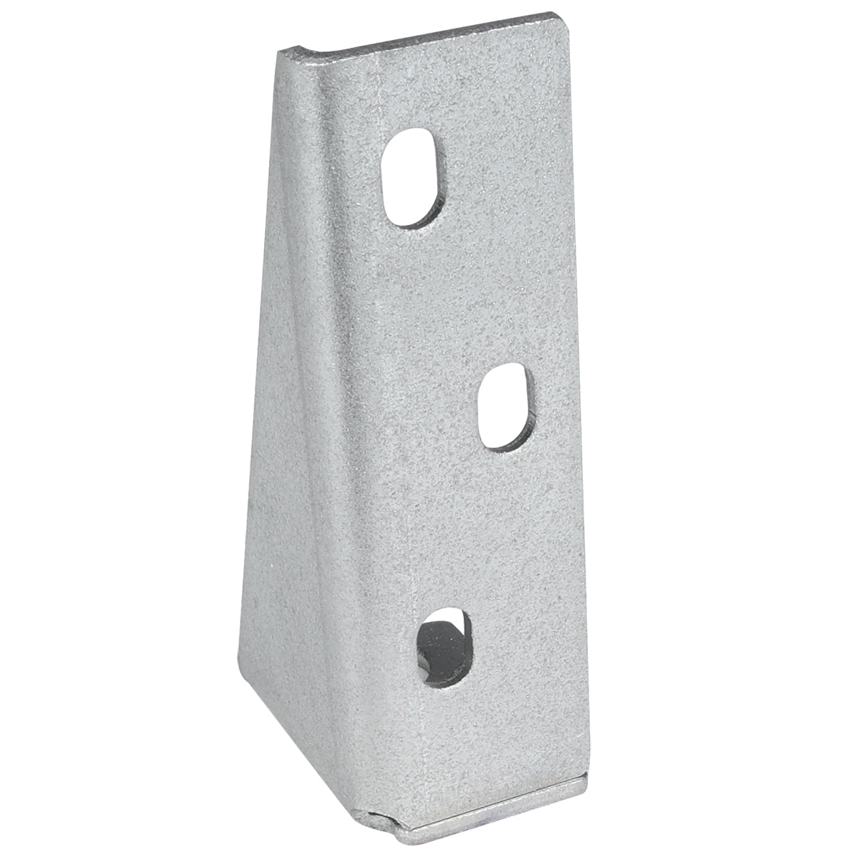 A silver metal corner bracket with a right-angle shape, three oval mounting holes on the vertical face, and slightly textured finish. This Empura Refrigeration part is designed for joining or reinforcing two surfaces at a 90-degree angle.