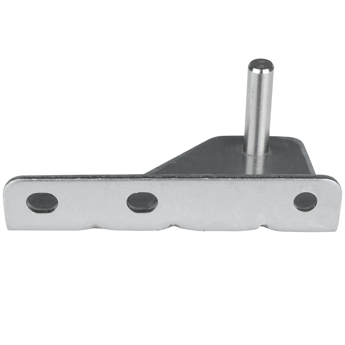 A silver Empura Door Hinge Bracket, featuring three oval holes in a flat base and an upright cylindrical peg on a thicker section. The bracket is simple, industrial, and photographed on a white background.