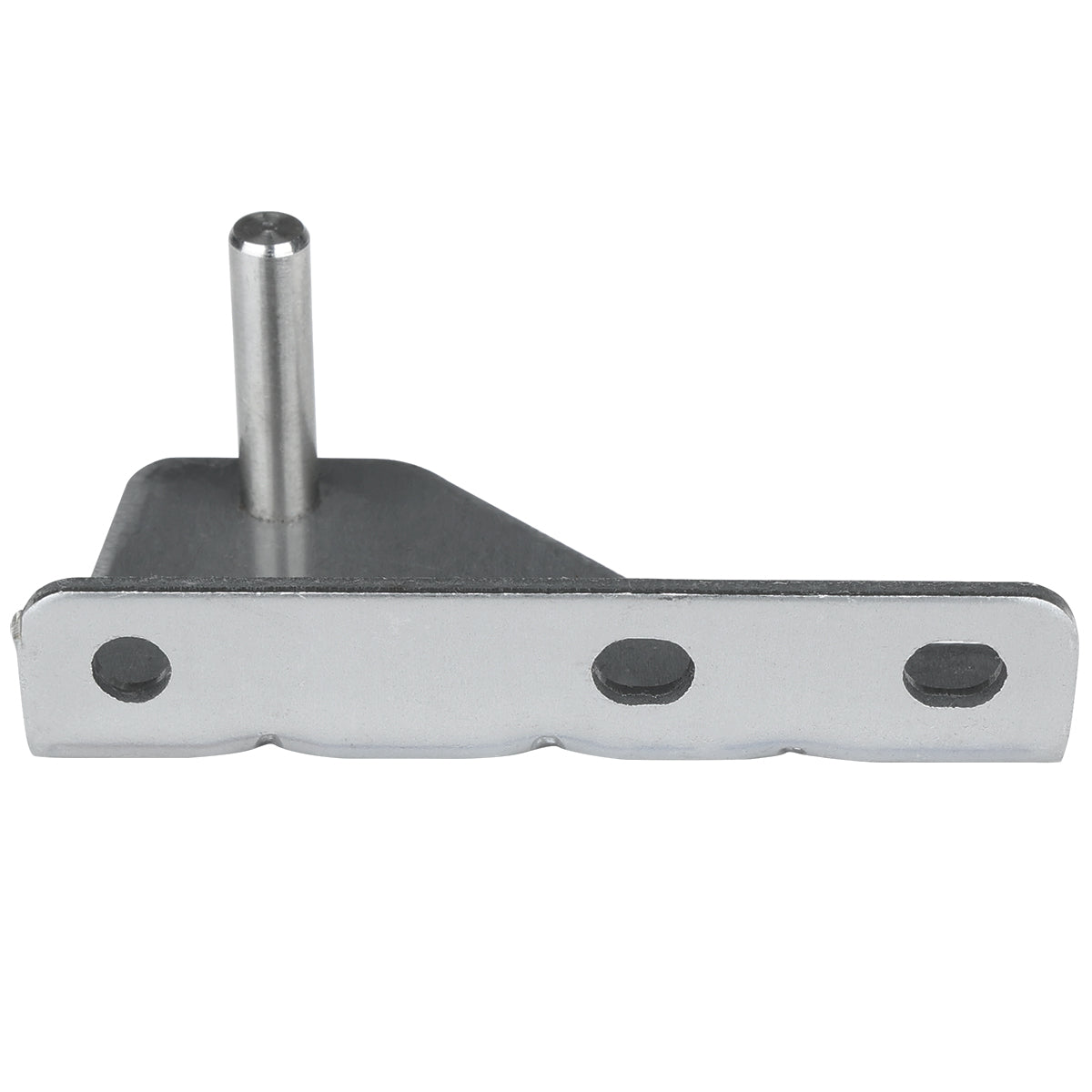 A metal door hinge bracket from Empura Parts, featuring a flat base with three rectangular holes and an upright cylindrical peg, all in a silver finish. Ideal as a hardware component for mounting or structural support in Empura Refrigeration units.