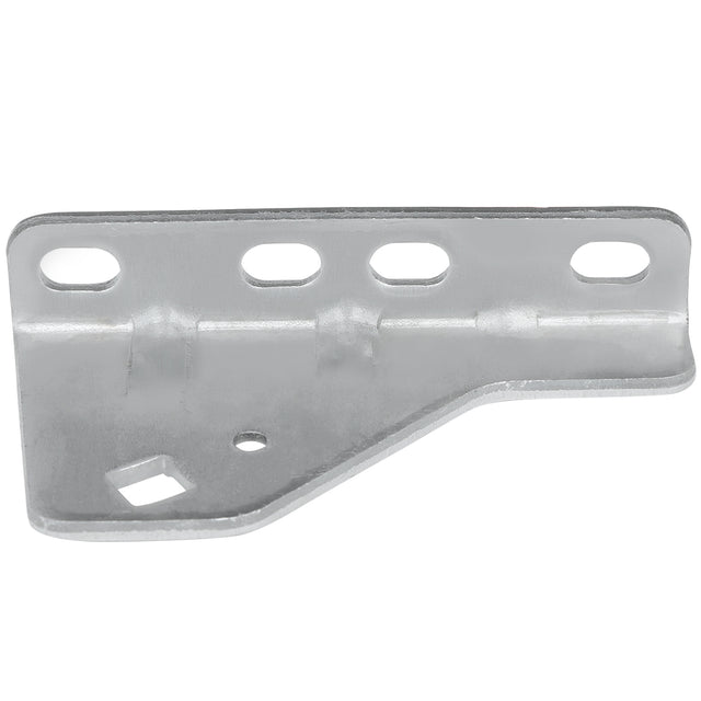 A silver metal bracket with a flat base featuring four rounded rectangular holes along the top edge and two irregular cutouts below. This Empura Door Hinge Bracket has a slightly angled design, smooth edges, and a matte finish for reliable use.