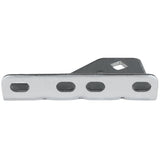 A silver metal Empura Door Hinge Bracket with four oval holes in a row along its length, viewed from the side. The bracket has a flat base and an angled support section featuring a hexagonal hole near the top right corner.