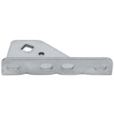 A metal Empura door hinge bracket with a flat base, three rounded rectangular holes along the front edge, and one square hole on the angled side. The matte, unfinished surface is photographed against a white background.