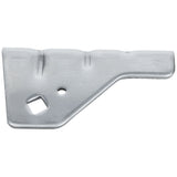 A flat, irregularly shaped silver metal bracket with a bent right-angle extension, compatible with Empura refrigeration. It features one square hole and one round hole near the center, subtle surface ridges, and a matte finish.