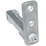 A sturdy, industrial Empura Parts metal L-shaped bracket with two circular holes on the vertical plate and a hexagonal nut with a white washer near the base; ideal for mounting or structural support in Empura Refrigeration systems.