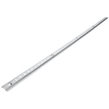 A long, narrow metal strip with evenly spaced square holes and two larger circular holes. This silver Shelf Pilaster has slightly rounded edges, ideal for mounting or supporting objects in shelving or Empura Refrigeration units.
