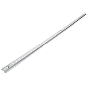 A long, narrow metal strip with evenly spaced square holes and two larger circular holes. This silver Shelf Pilaster has slightly rounded edges, ideal for mounting or supporting objects in shelving or Empura Refrigeration units.