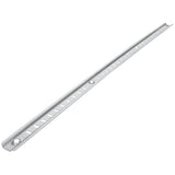A long, narrow metal strip with evenly spaced rectangular slots and two circular holes at each end, shown on a white background. Ideal for Empura shelf pilaster replacement, the strip is slightly angled with a smooth metallic finish.