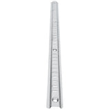 A long, narrow, silver Empura Shelf Pilaster is shown vertically against a white background. It features evenly spaced rectangular holes, two larger circular holes, and a slight ridge along its length, likely for shelf pilaster replacement.