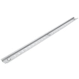 A long, narrow Empura Shelf Pilaster metal mounting rail with evenly spaced rectangular slots, two screw holes for mounting, and slightly upturned edges, shown on a white background—ideal for shelf pilaster replacement in Empura Refrigeration units.