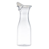 A clear, 19 oz polycarbonate carafe with a narrow neck and wider base, featuring a spout and a fitted, transparent plastic lid. The carafe is photographed against a plain white background.