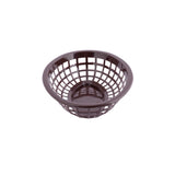 A brown, round plastic Side Order Basket with an open grid pattern sits on a white background. Heat resistant and lightweight, its square-shaped holes create a ventilated look. The simple, utilitarian design is perfect for everyday use.