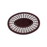 A top-down view of a brown oval-shaped Side Order Basket with a grid pattern. The heat resistant plastic basket has a solid central base and open sides, allowing visibility through the mesh-like design. The background is plain white.
