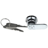 A small silver Empura Parts cam lock with an attached flat locking arm is shown next to two metallic keys on a keyring. The Door Lock & Key set is placed on a white background, with both items facing upward and clearly visible.