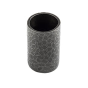 A cylindrical, dark-colored Sugar Tube Holder with an open top. Crafted from aluminum with a black powder coated finish, its exterior features a raised geometric cracked pattern, while the smooth interior is sleek and black.
