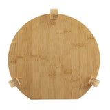 A round bamboo board with a smooth, light brown surface and three short wooden tabs evenly spaced along the top, lower left, and lower right edges. The wood grain is visible against a plain white background, perfect as a TableCraft beverage dispenser stand.