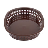 A round, shallow, brown plastic Chicago Platter Basket with a solid base and open grid-like sides, photographed on a white background.