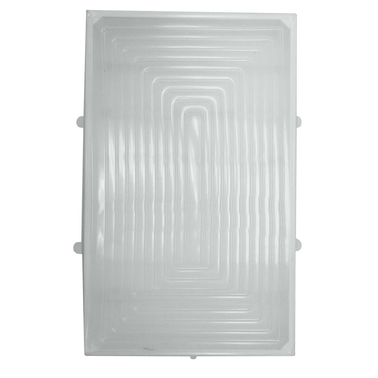 A clear rectangular plastic sheet with a raised, concentric rectangular pattern. Four small tabs extend from the sides—suggesting it is a TableCraft 10776 full size wood crate cover or silicone crate cover. The surface is smooth and slightly translucent.