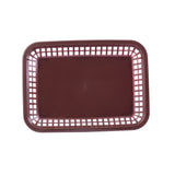 Rectangular brown Grande Platter Basket with a solid base and open grid-like sides, viewed from above on a white background. Dishwasher safe, simple in design, and ideal for holding small items.