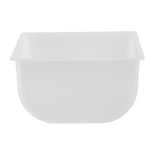 A white, semi-transparent rectangular plastic condiment holder with a rounded bottom and slightly flared rim, set against a plain white background. The dishwasher safe container appears empty and has smooth, clean surfaces.